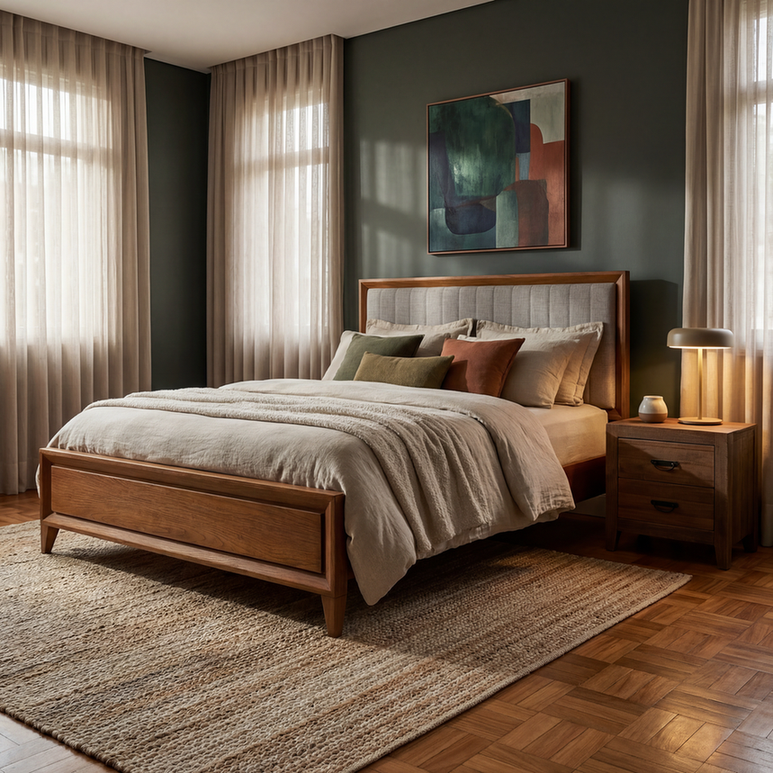 Cama Ligna em madeira maciça estofada